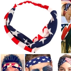 🍎 2 Nwt American Flag Headwrap Headband Patriotic Stars Stripes Red White Blue